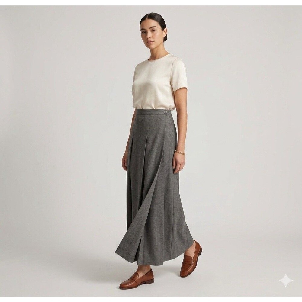 Vintage Ellen Ashley Grey Wool Blend Pleated Maxi Wrap Skirt Size 12